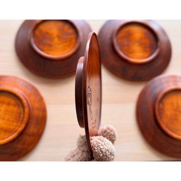 [Like New] Vintage Japanese Small Wooden Plates, hand-carved urushi finish 5 pcs - Picture 12 of 16